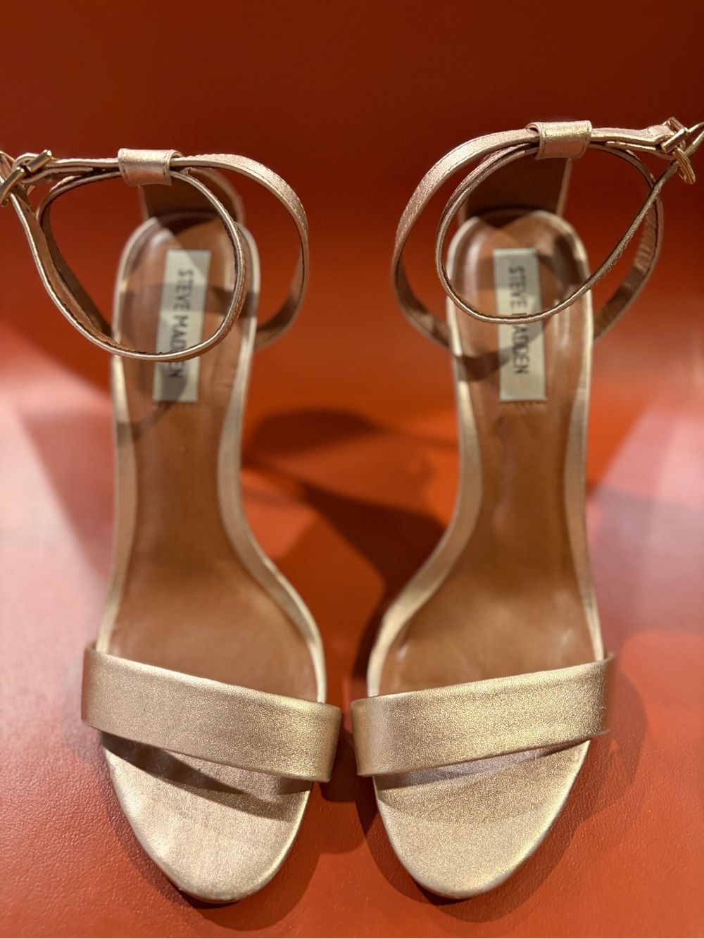 Steve Madden Metallic Rose Gold Ankle-Strap Heels
